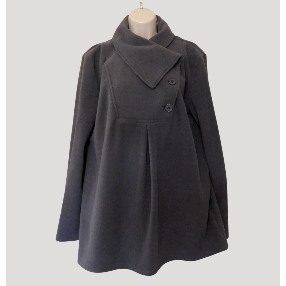 Womens Fleece Jacket XL Gray Long Sleeve Pullover Button-Up Collar Warm Cozy